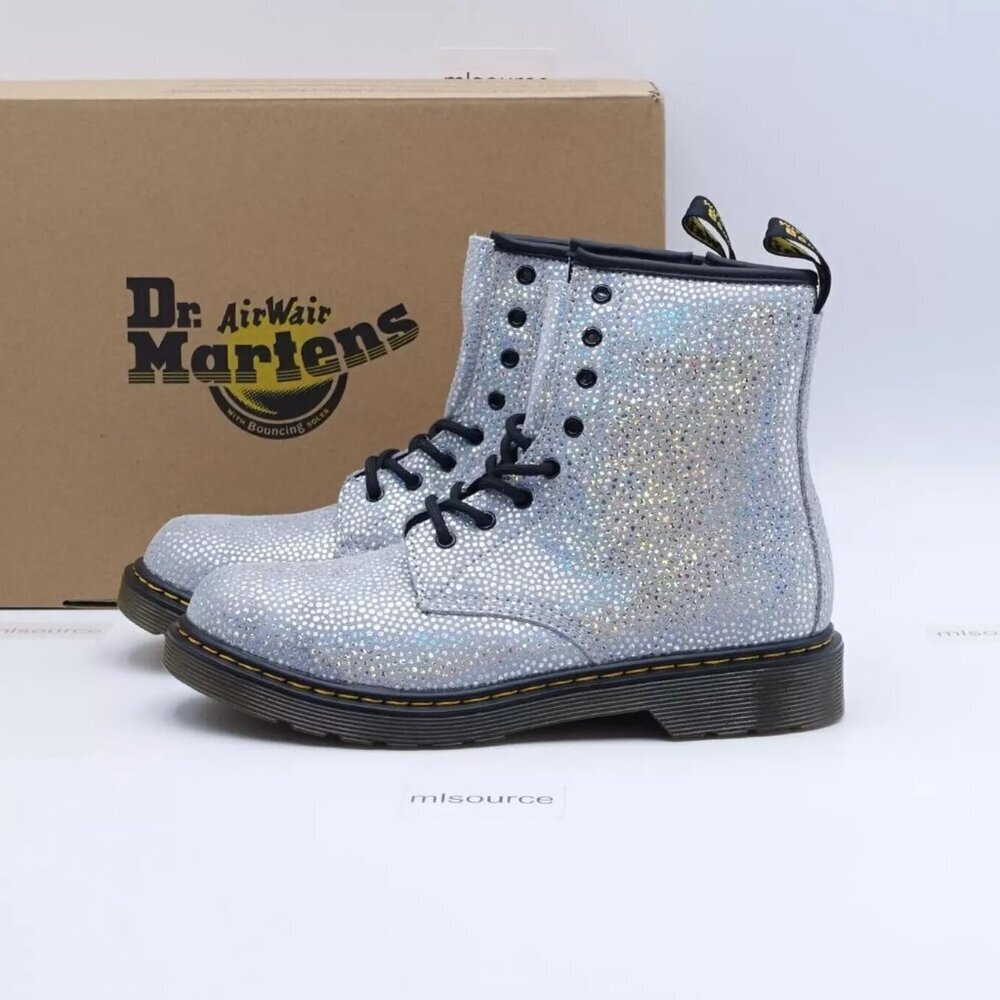 NEW Dr. Martens 1460 Metallic Lace Up Combat Boots Silver Suede